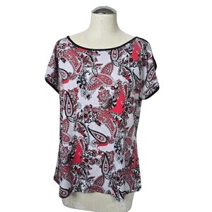 Diana Belle Black Red Paisley Cold Shoulder Top M